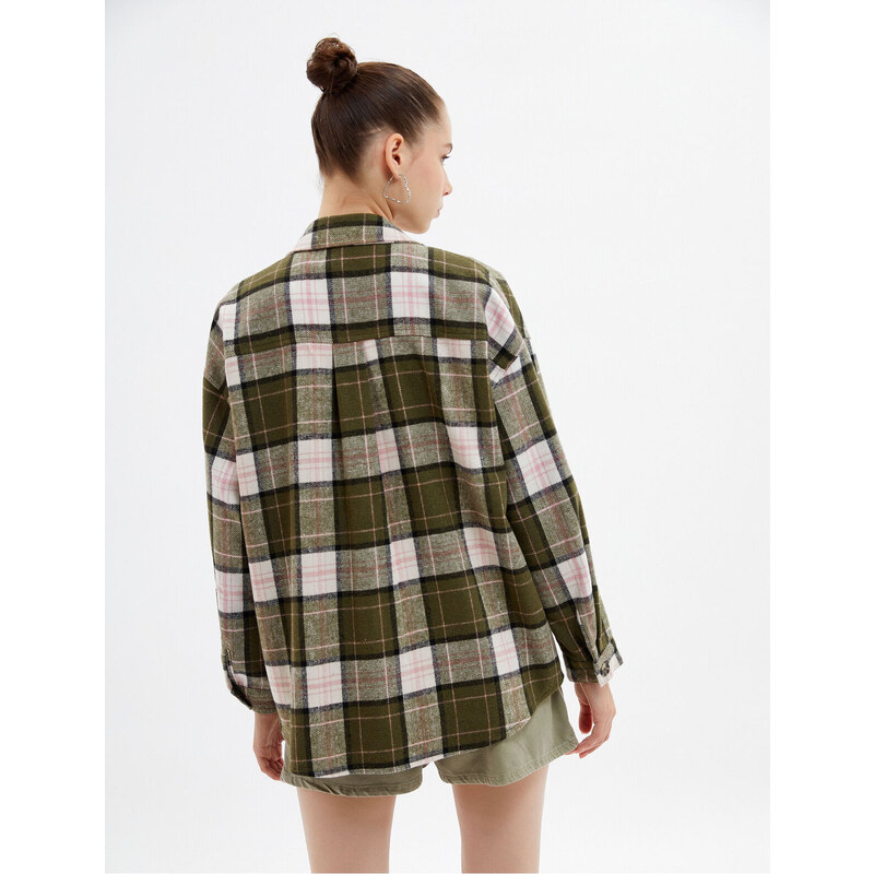 Koton Oversize Lumberjack Shirt Jacket Soft Textured Long Sleeve