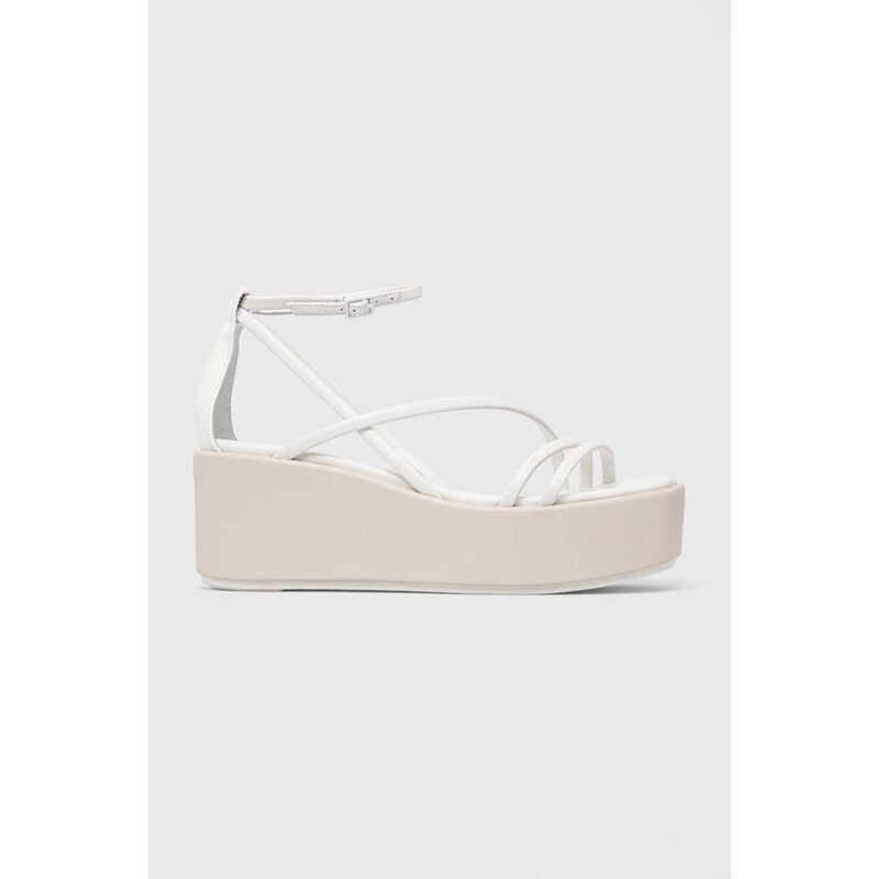 Kožené sandály Calvin Klein WEDGE SANDAL 30 LTH dámské, bílá barva, na platformě, HW0HW01949