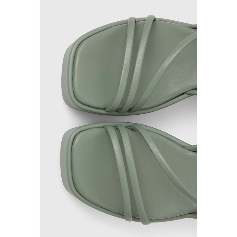 Kožené sandály Calvin Klein WEDGE SANDAL 30 LTH dámské, zelená barva, na platformě, HW0HW01949