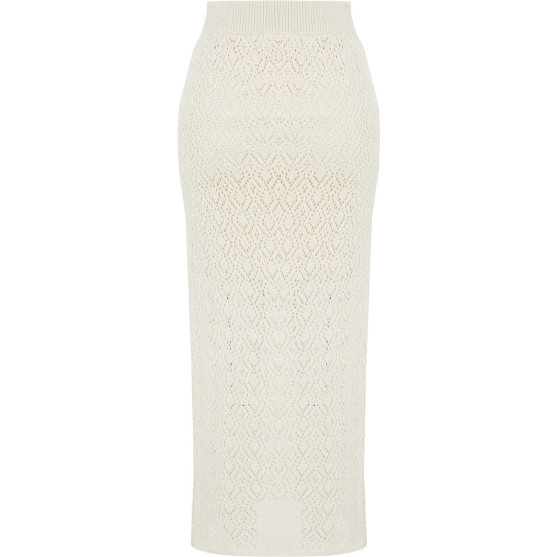 Trendyol Stone Midi Lined Openwork/Perforated Knitwear Skirt