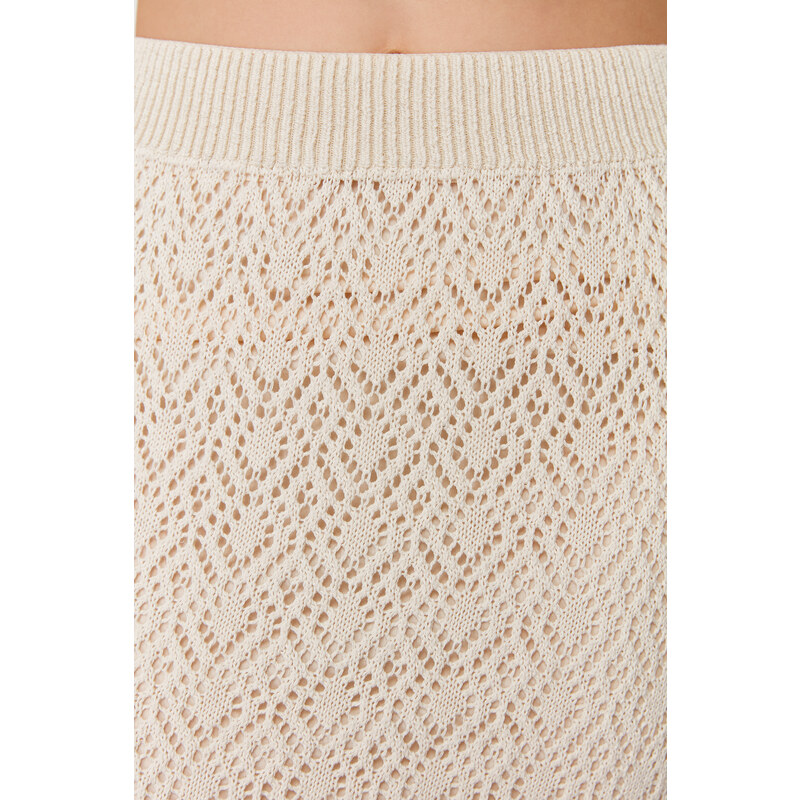 Trendyol Stone Midi Lined Openwork/Perforated Knitwear Skirt