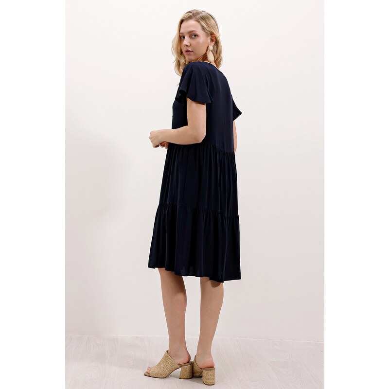 Bigdart 2352 Short V Neck Dress - E. Navy Blue