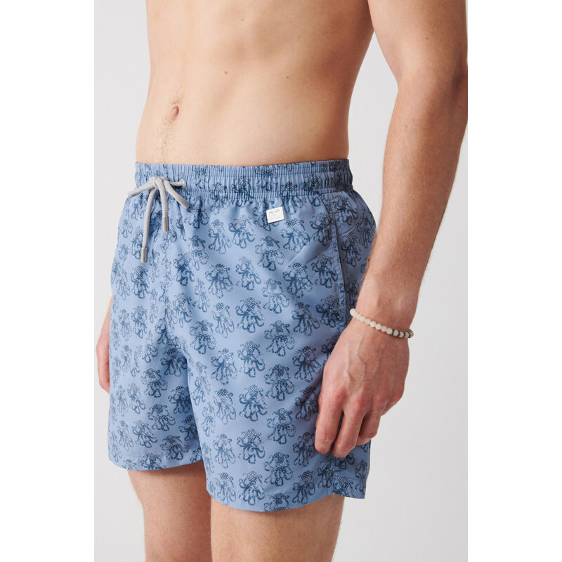 Avva Men's Gray Quick Dry Small Octopus Printed Standard Size Swimwear with Special Box, Marine Shorts