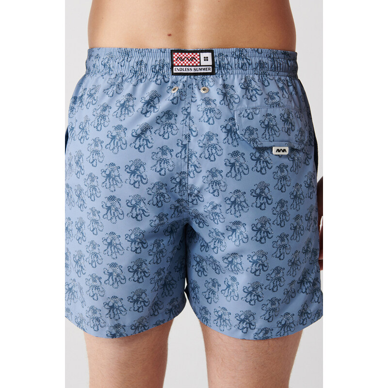 Avva Men's Gray Quick Dry Small Octopus Printed Standard Size Swimwear with Special Box, Marine Shorts