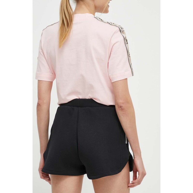 Kraťasy Guess KIARA dámské, černá barva, s aplikací, high waist, V4GD16 FL04P