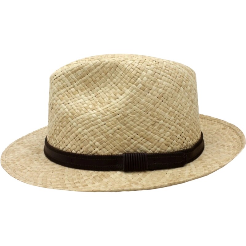 Slaměný klobouk s koženou stuhou - Fedora Bogart