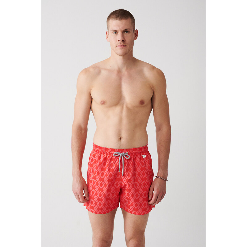 Avva Red Quick Dry Geometric Printed Standard Size Special Boxed Comfort Fit Swimsuit Sea Shorts