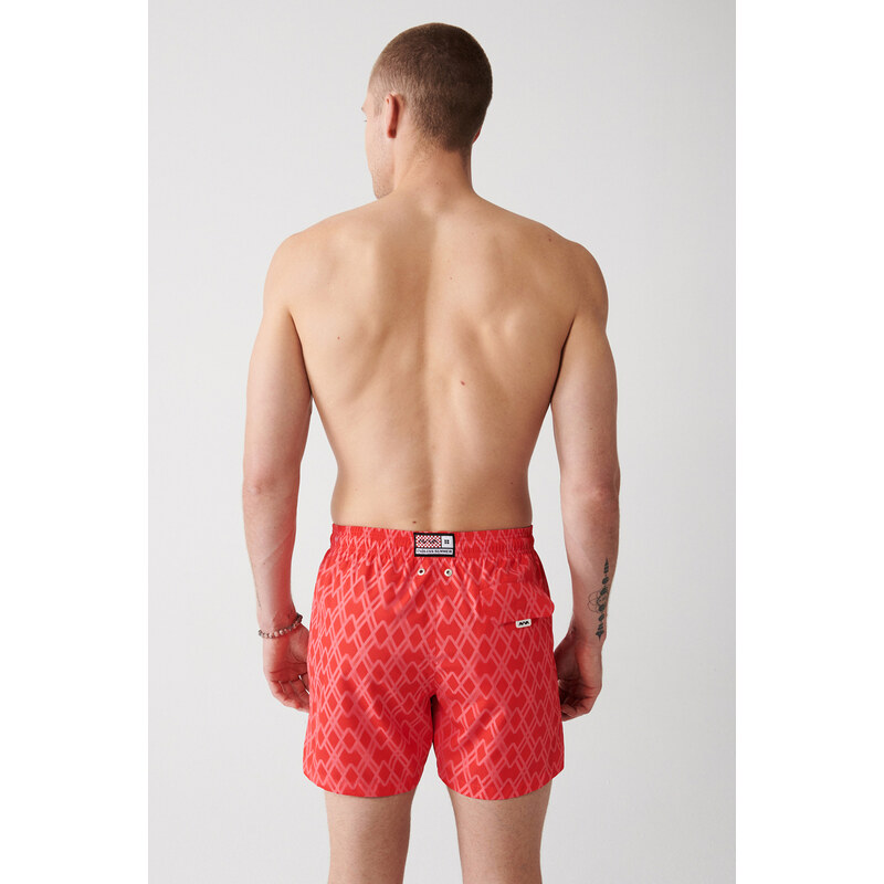 Avva Red Quick Dry Geometric Printed Standard Size Special Boxed Comfort Fit Swimsuit Sea Shorts