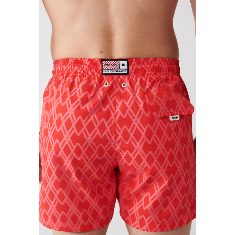 Avva Red Quick Dry Geometric Printed Standard Size Special Boxed Comfort Fit Swimsuit Sea Shorts