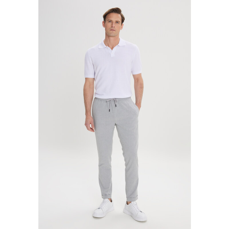 AC&Co / Altınyıldız Classics Men's Gray Slim Fit Casual Cut Jogger Pants with Tie Waist Side Pockets.