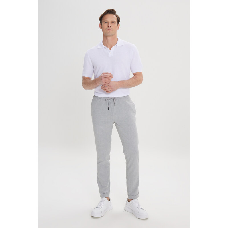 AC&Co / Altınyıldız Classics Men's Gray Slim Fit Casual Cut Jogger Pants with Tie Waist Side Pockets.