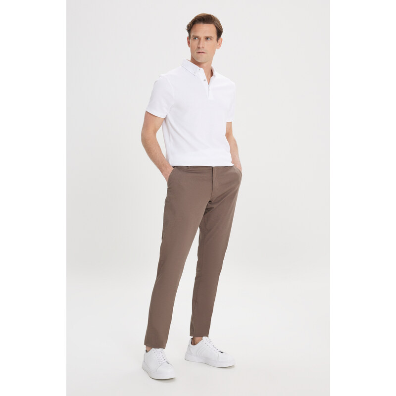 AC&Co / Altınyıldız Classics Men's Light Brown Slim Fit Slim Fit Cotton Side Pocket Flexible Chino Trousers
