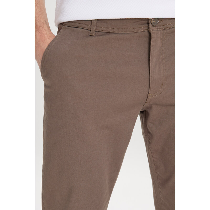 AC&Co / Altınyıldız Classics Men's Light Brown Slim Fit Slim Fit Cotton Side Pocket Flexible Chino Trousers