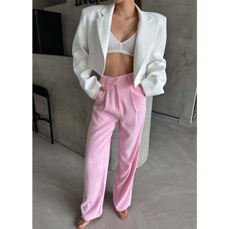 Laluvia Pink Premium High Waist Palazzo Trousers