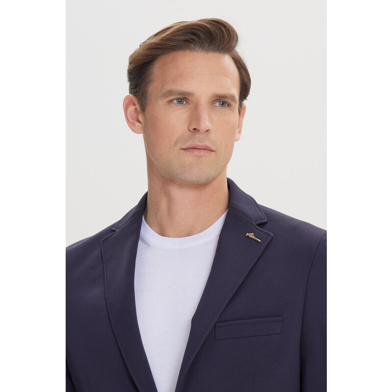 ALTINYILDIZ CLASSICS Men's Navy Blue Slim Fit Slim Fit Mono Collar Casual Blazer Jacket
