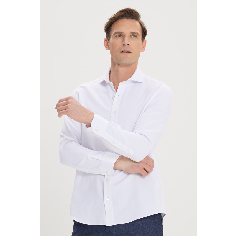 AC&Co / Altınyıldız Classics Men's White Slim Fit Slim Fit Italian Collar Dobby Shirt.