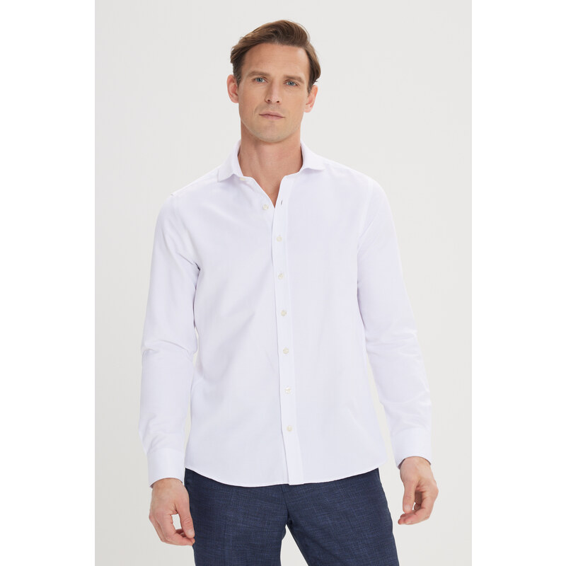 AC&Co / Altınyıldız Classics Men's White Slim Fit Slim Fit Italian Collar Dobby Shirt.