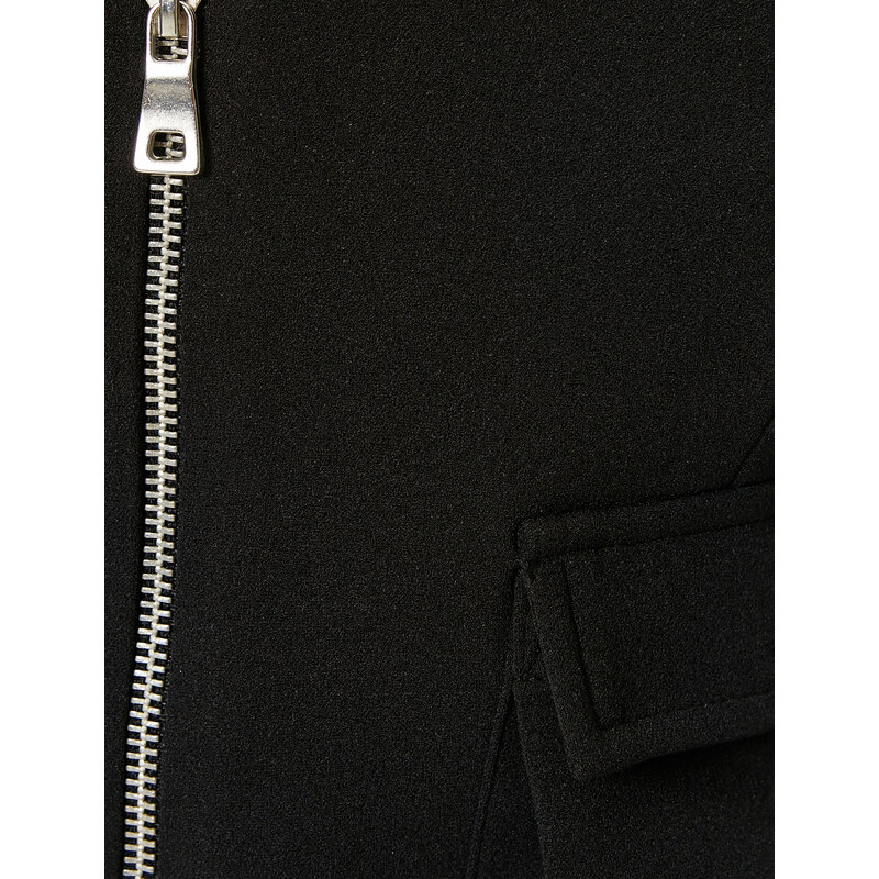 Koton Sleeveless Crop Jacket U Neck Zipper Pocket Detailed