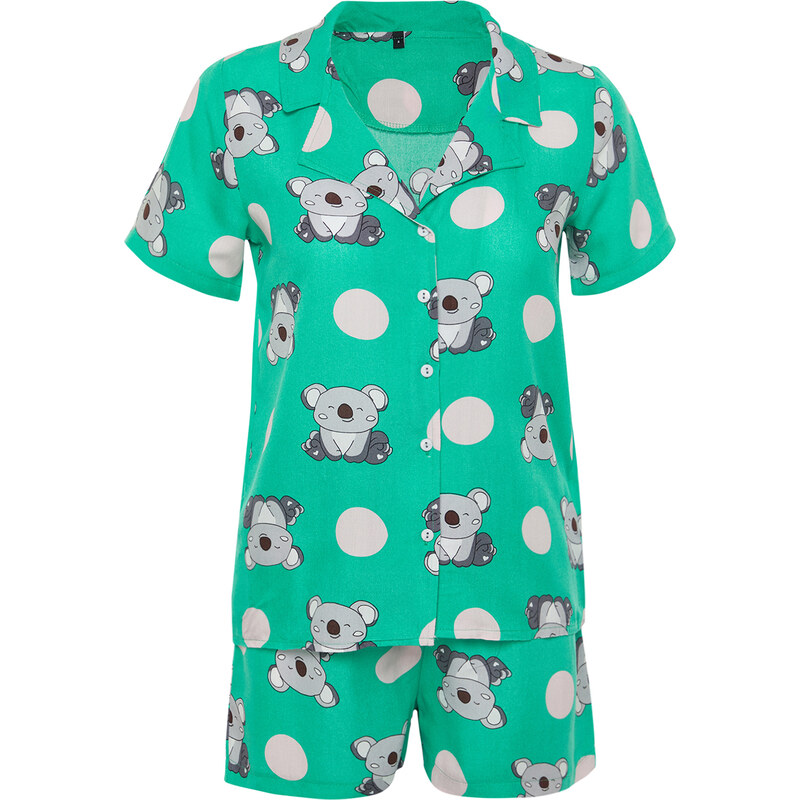 Trendyol Green Animal Pattern Viscose Woven Pajamas Set