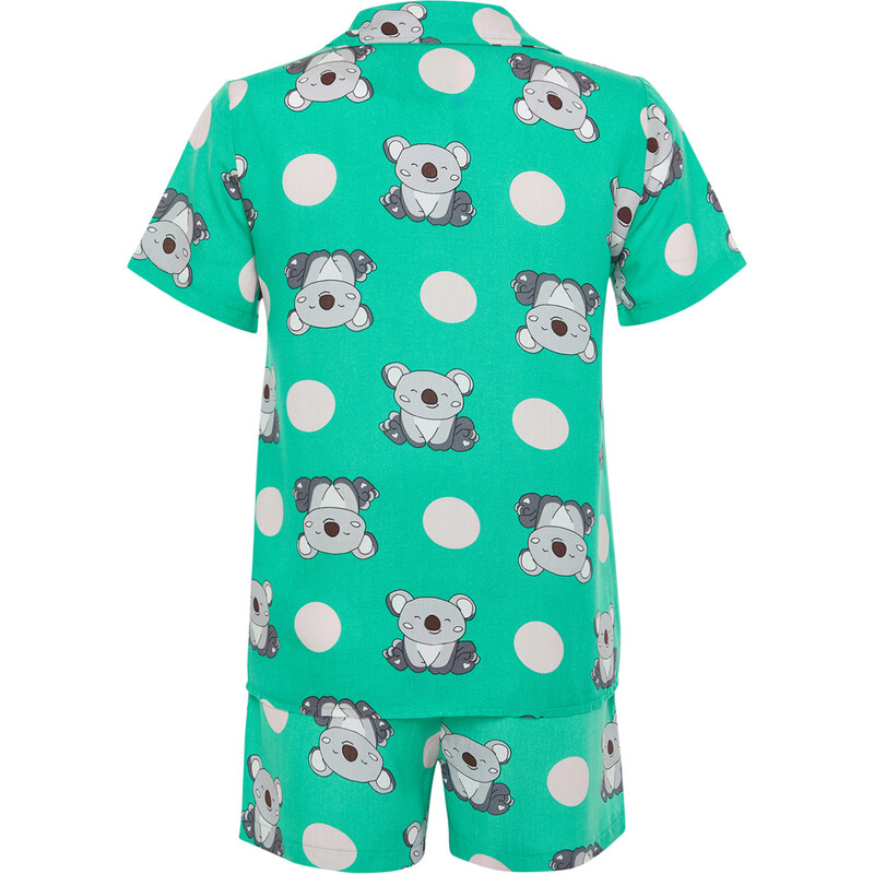 Trendyol Green Animal Pattern Viscose Woven Pajamas Set