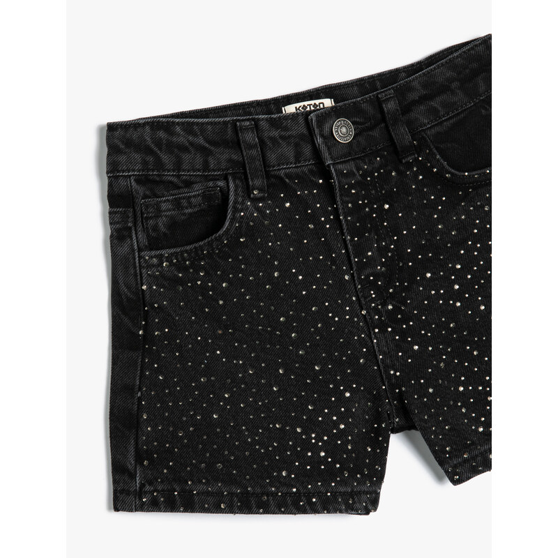 Koton Mini Denim Shorts Stone Printed Pocket Cotton