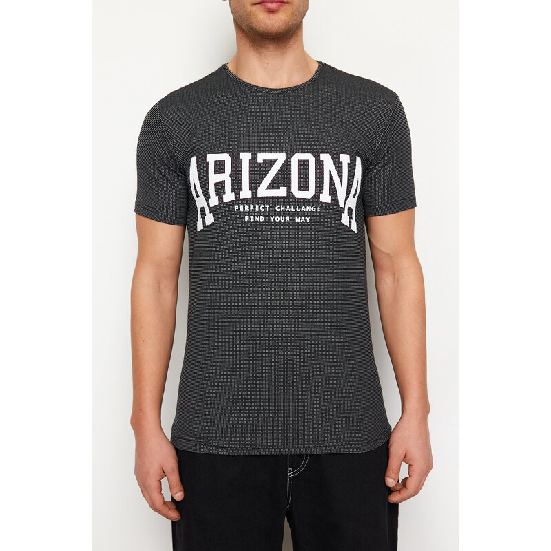 Trendyol Black Regular/Normal Fit Textured Text Printed T-Shirt