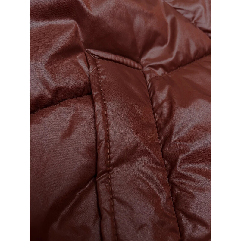 Sublevel Tmavě rudá prošívaná dámská bunda pro přechodné období s kapucí (21300)