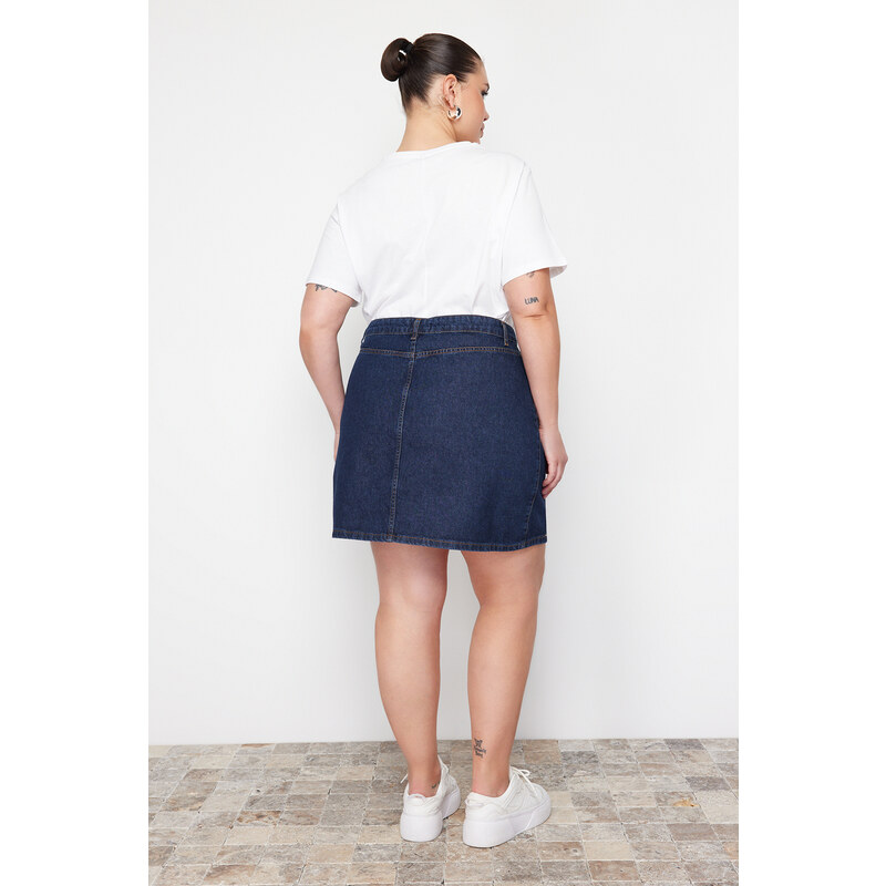 Trendyol Curve Dark Blue Front Buttoned Denim Skirt