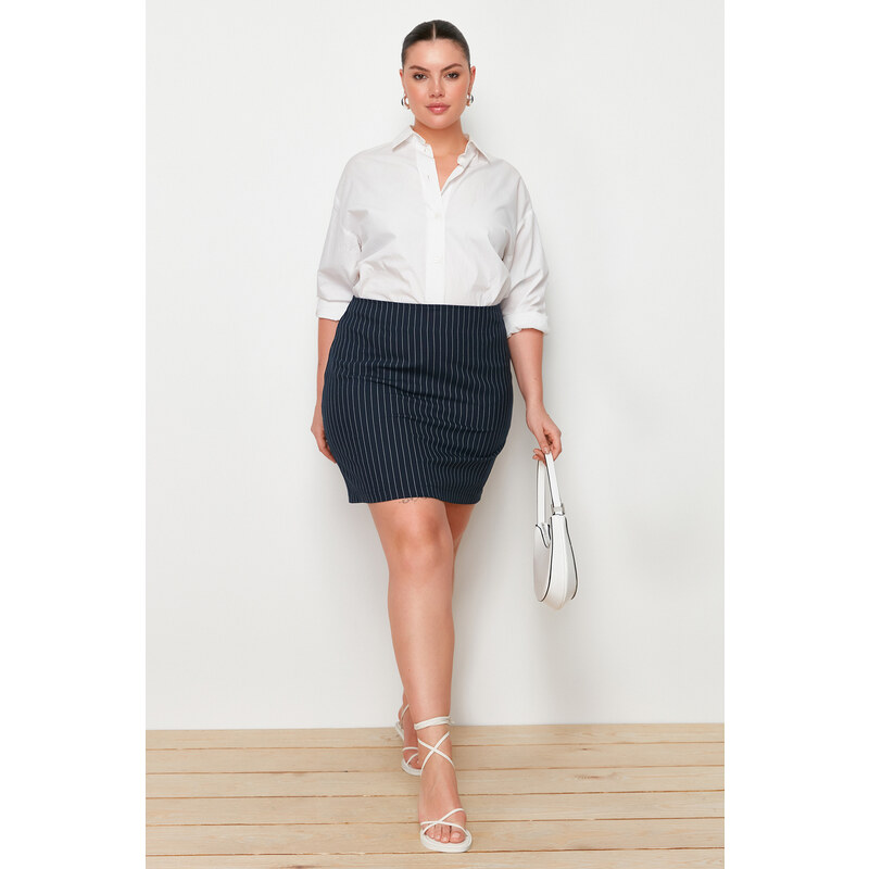 Trendyol Curve Navy Blue Striped Mini Woven Skirt