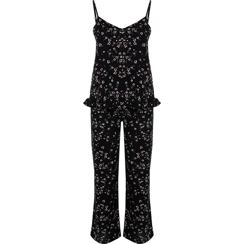 Trendyol Black Floral Viscose Woven Pajamas Set