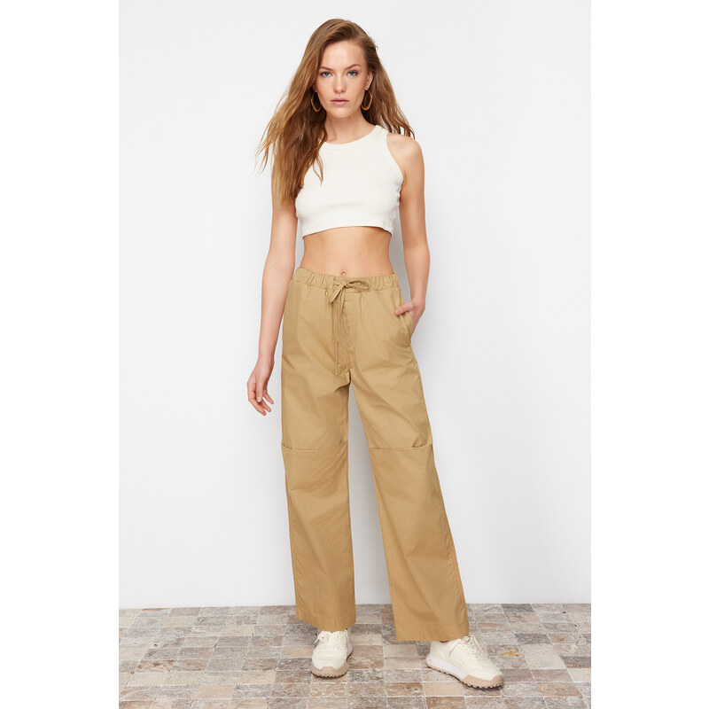 Trendyol Camel Elastic Waist Parachute High Waist Jeans