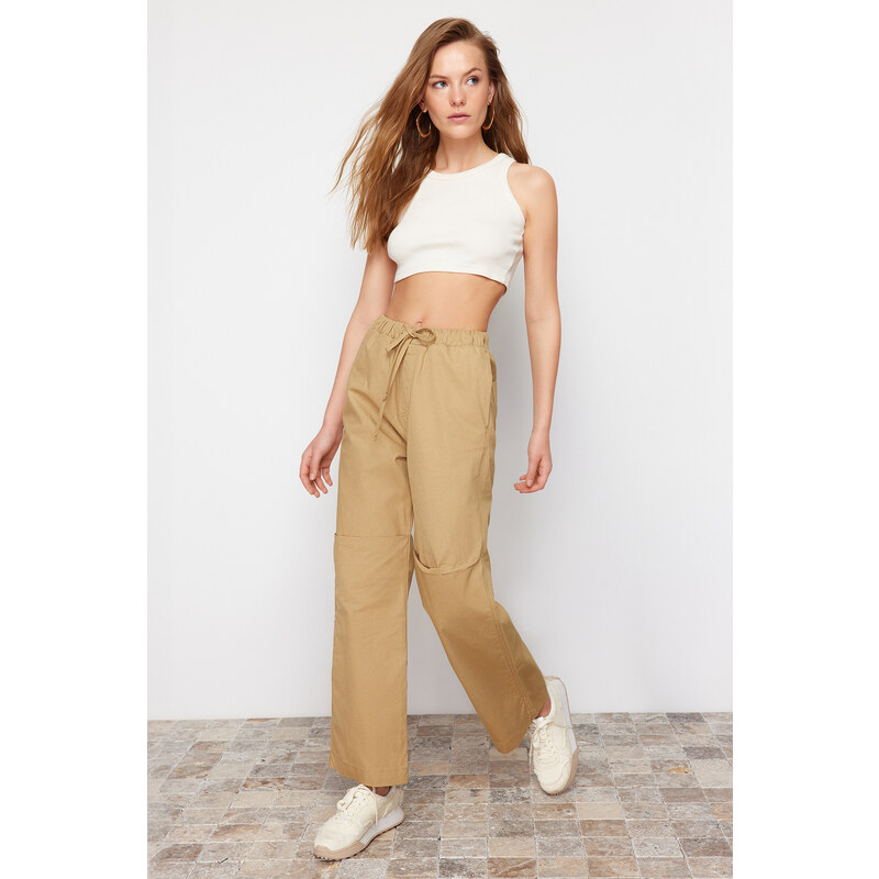 Trendyol Camel Elastic Waist Parachute High Waist Jeans