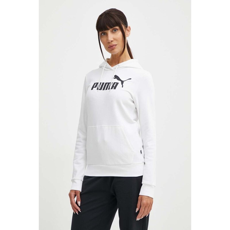 Mikina Puma dámská, bílá barva, s kapucí, s potiskem, 586791
