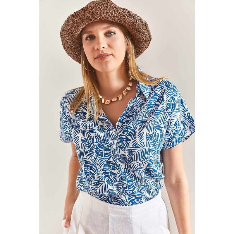 Bianco Lucci Women's Short Sleeve Patterned Viscose Shirt