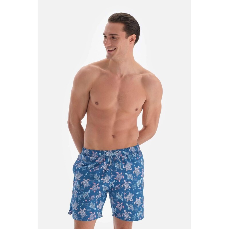 Dagi Turquoise Caretta Patterned Mid Sea Shorts