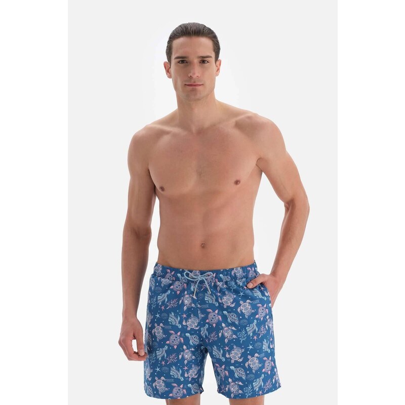 Dagi Turquoise Caretta Patterned Mid Sea Shorts