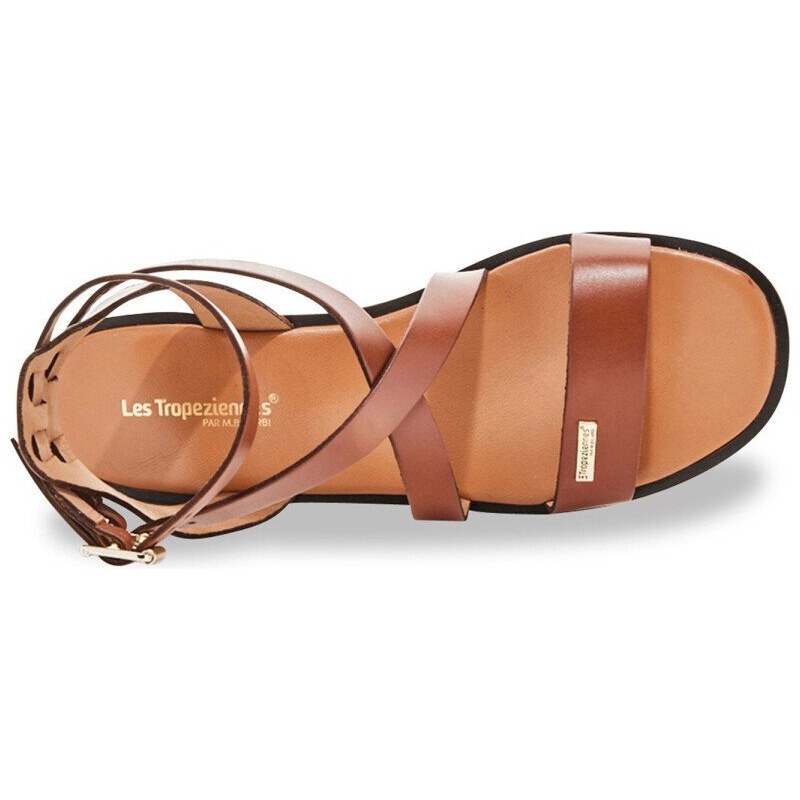 Blancheporte LES TROPEZIENNES Kožené sandály s dvojitým páskem kolem kotníku Hocean kaštanová 36