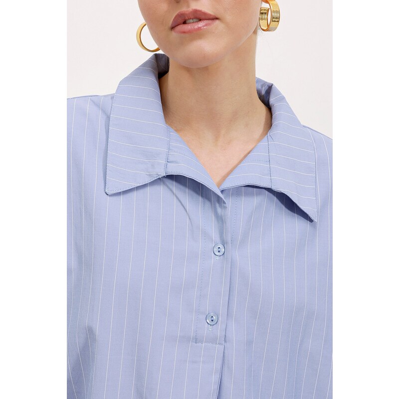 Bigdart 20215 Wide-Fit Striped Oversize Shirt - Blue