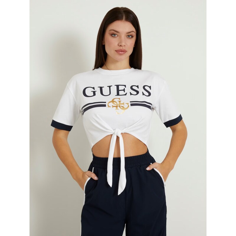 Guess mylah knot crop tee WHITE