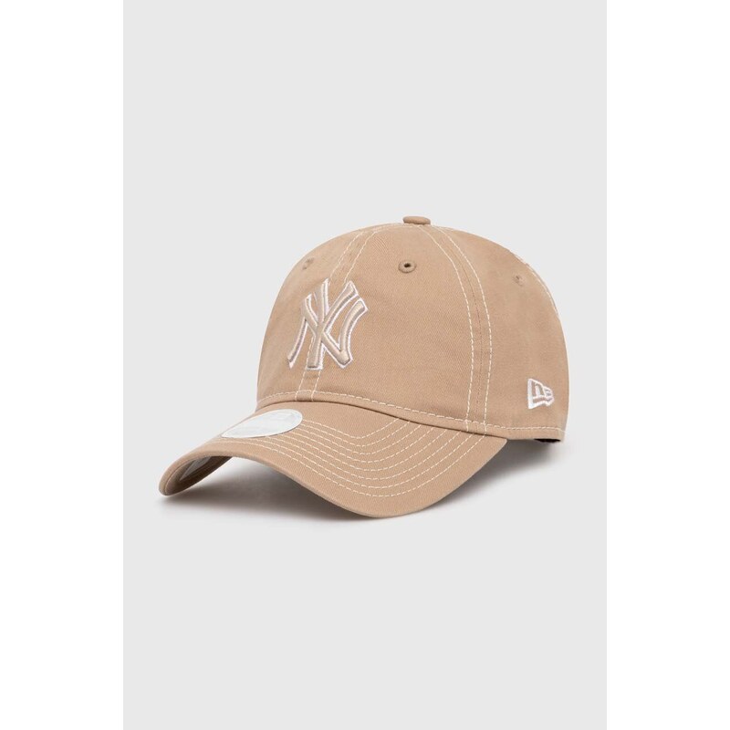 Bavlněná baseballová čepice New Era 9Forty New York Yankees béžová barva, s aplikací, 60434986
