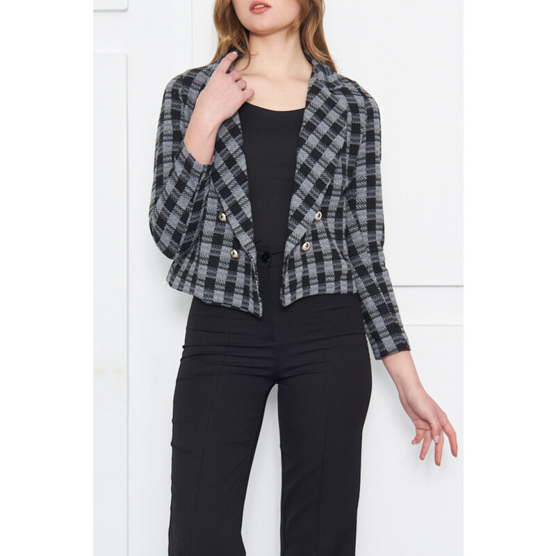 armonika Women's Smoky Double Breasted Collar Tweed Crop Jacket