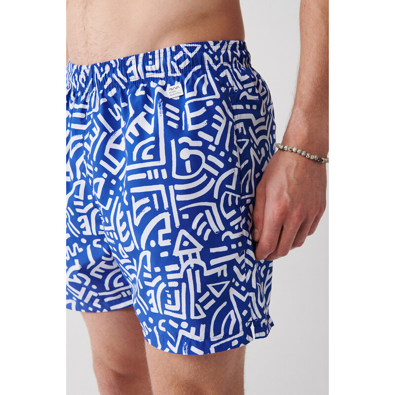 Avva Men's Blue Quick Dry Geometric Printed Standard Size Swimwear with Special Box, Seafood