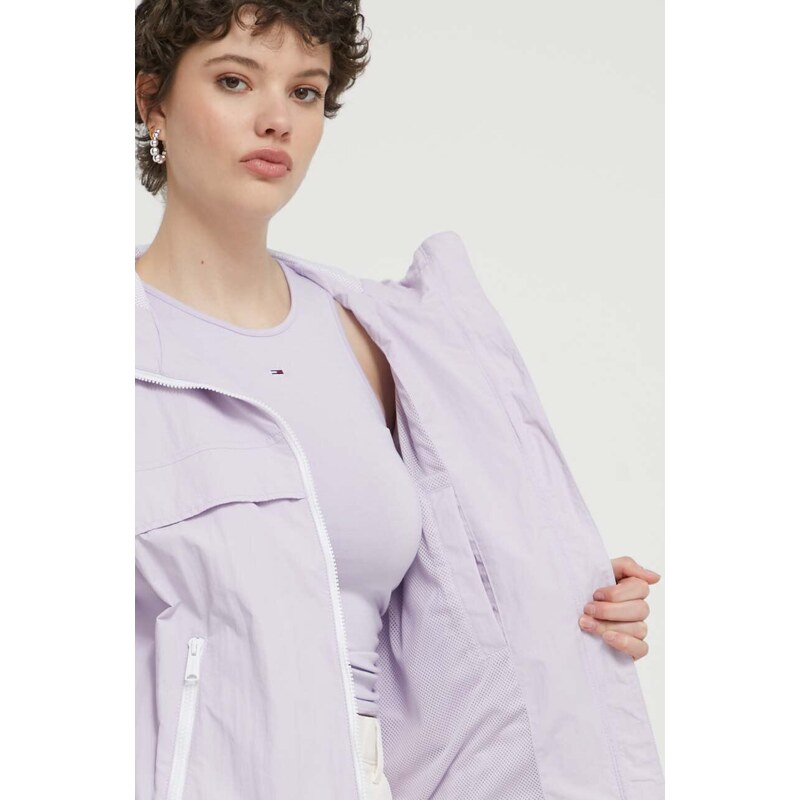 Bunda Tommy Jeans dámská, fialová barva, přechodná