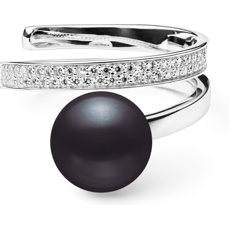 Noblesní prsten s pravou černou perlou a zirkony Planet Shop