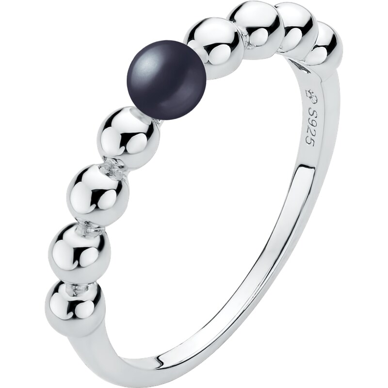 Dámský prsten s pravou černou perlou ze stříbra Planet Shop