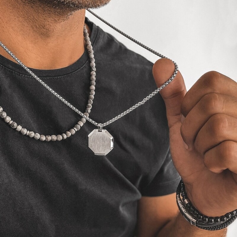 Manoki Pánský korálkový náhrdelník Enrico - 6 mm šedý labradorit