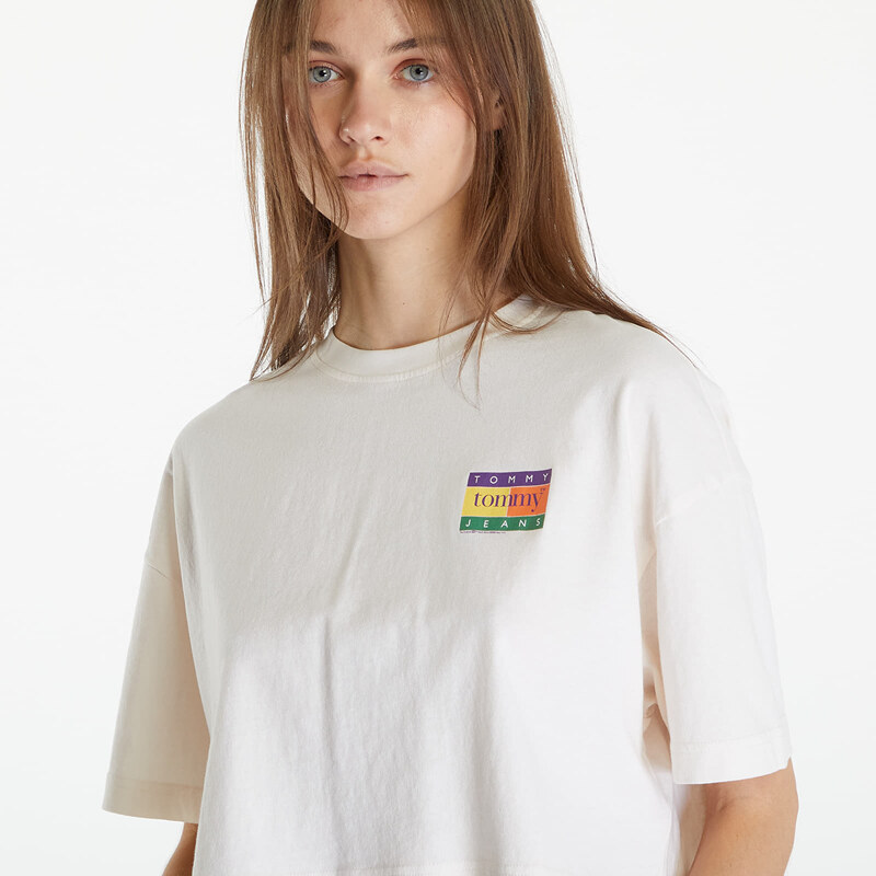 Tommy Hilfiger Dámské tričko Tommy Jeans Oversized Cropped Summer Flag Tee Ancient White