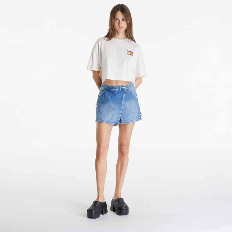 Tommy Hilfiger Dámské tričko Tommy Jeans Oversized Cropped Summer Flag Tee Ancient White