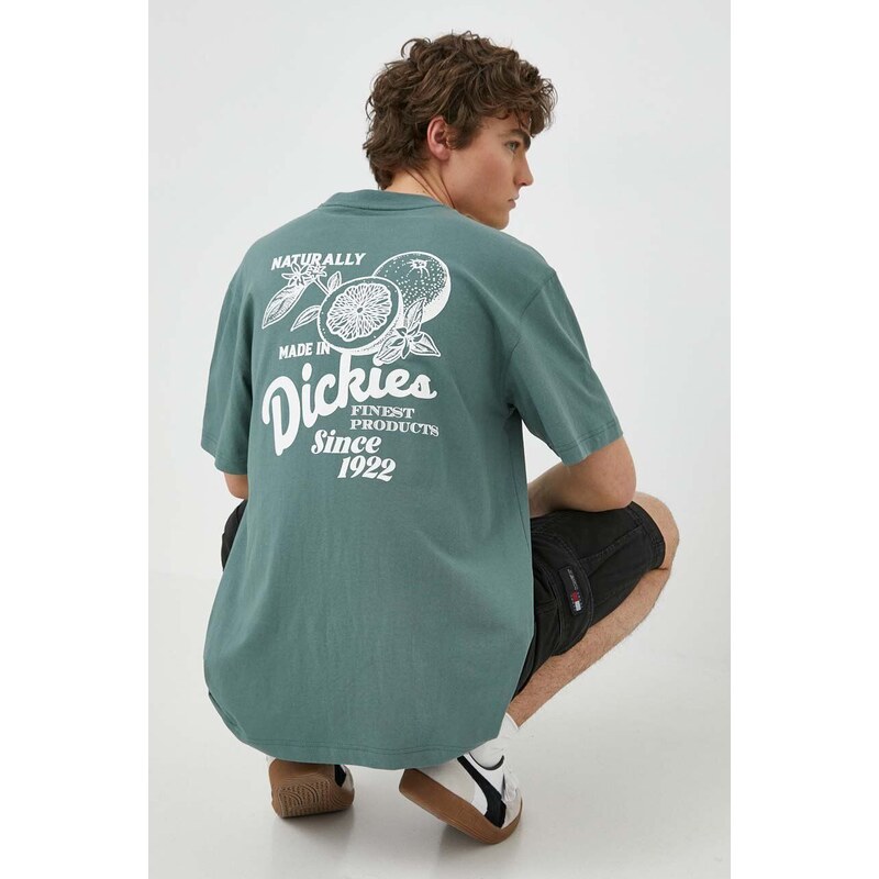 Bavlněné tričko Dickies RAVEN TEE SS zelená barva, s potiskem, DK0A4YYM