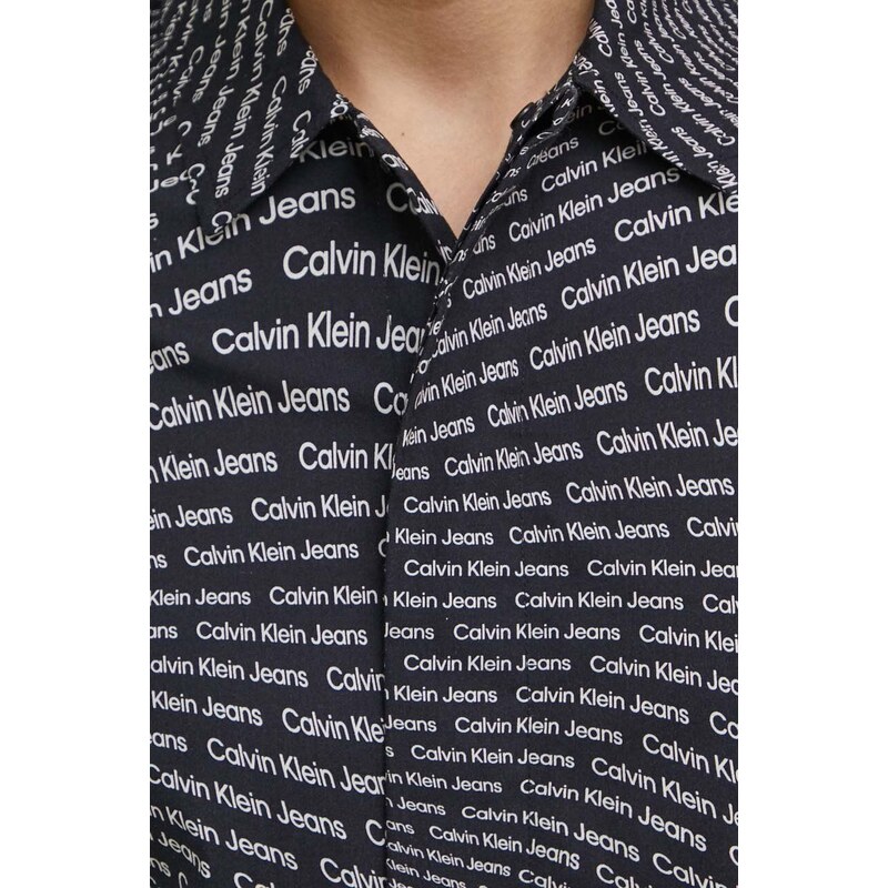 Bavlněná košile Calvin Klein Jeans černá barva, regular, s klasickým límcem